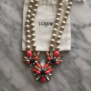 Double strand pearl and crystal cluster necklace